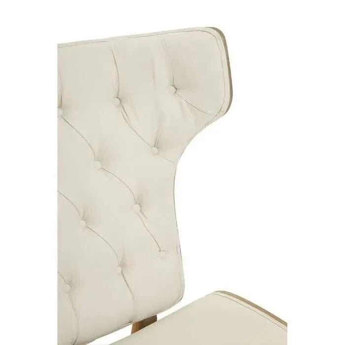 Beige Wingback Accent Chair Tufted Fabric Seat with Curved Elm Wood Frame - Kwikley