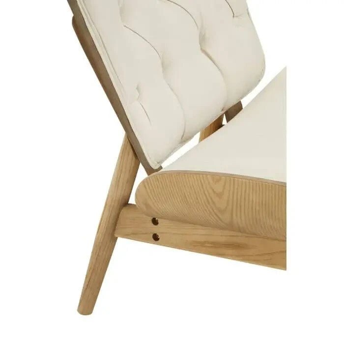 Beige Wingback Accent Chair Tufted Fabric Seat with Curved Elm Wood Frame - Kwikley