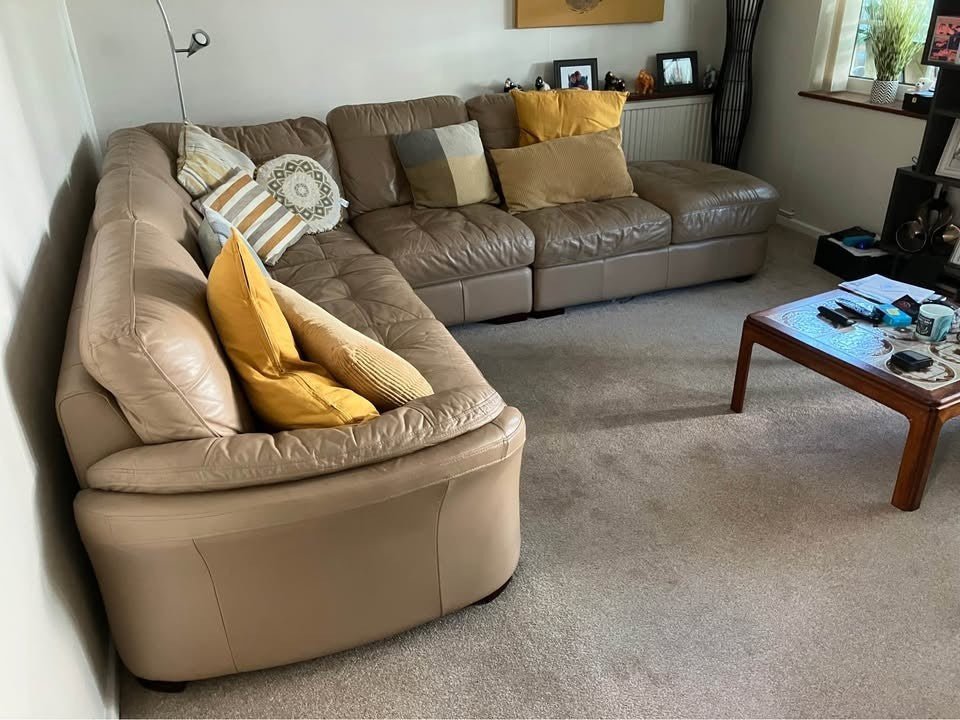 Beigey Brown Leather Corner Sofa (PTP) - Kwikley