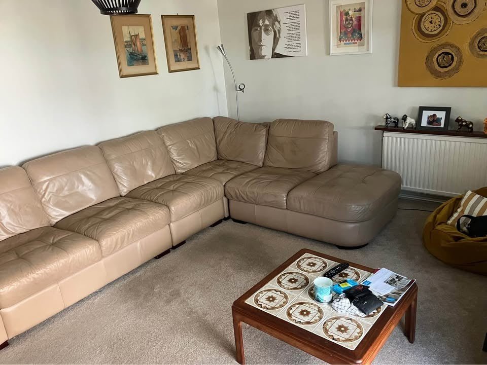 Beigey Brown Leather Corner Sofa (PTP) - Kwikley