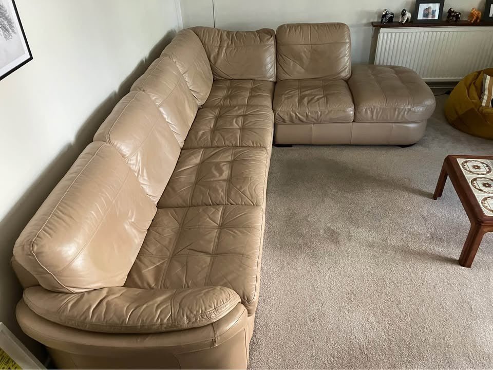 Beigey Brown Leather Corner Sofa (PTP) - Kwikley