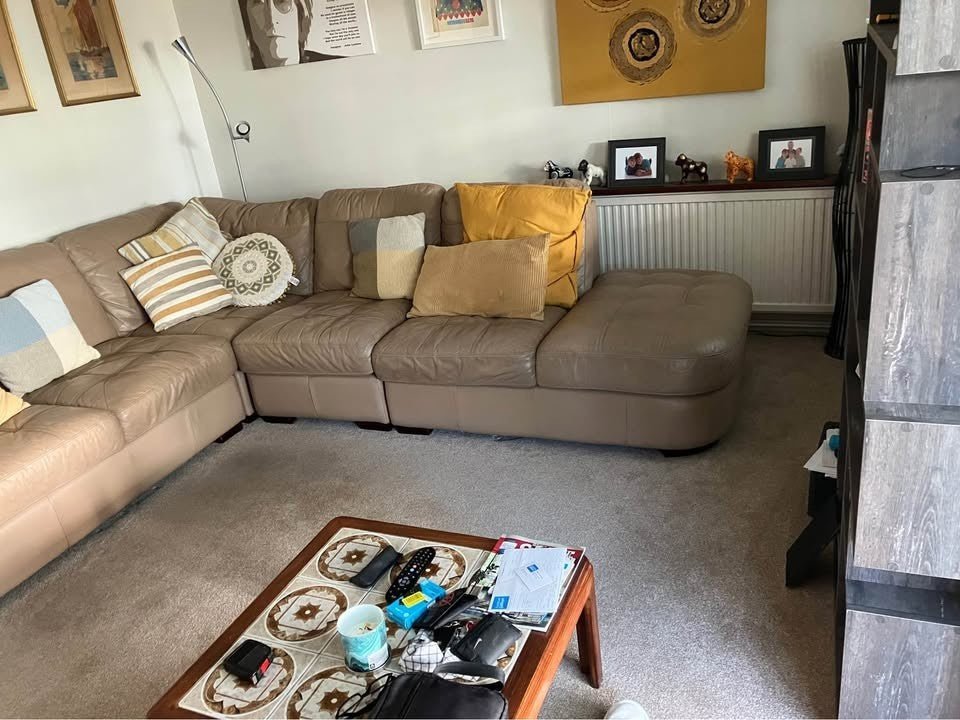 Beigey Brown Leather Corner Sofa (PTP) - Kwikley