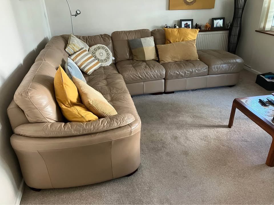 Beigey Brown Leather Corner Sofa (PTP) - Kwikley