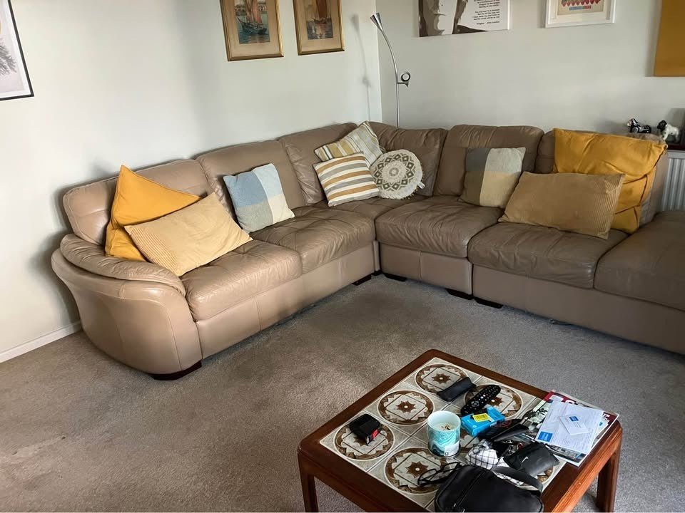 Beigey Brown Leather Corner Sofa (PTP) - Kwikley