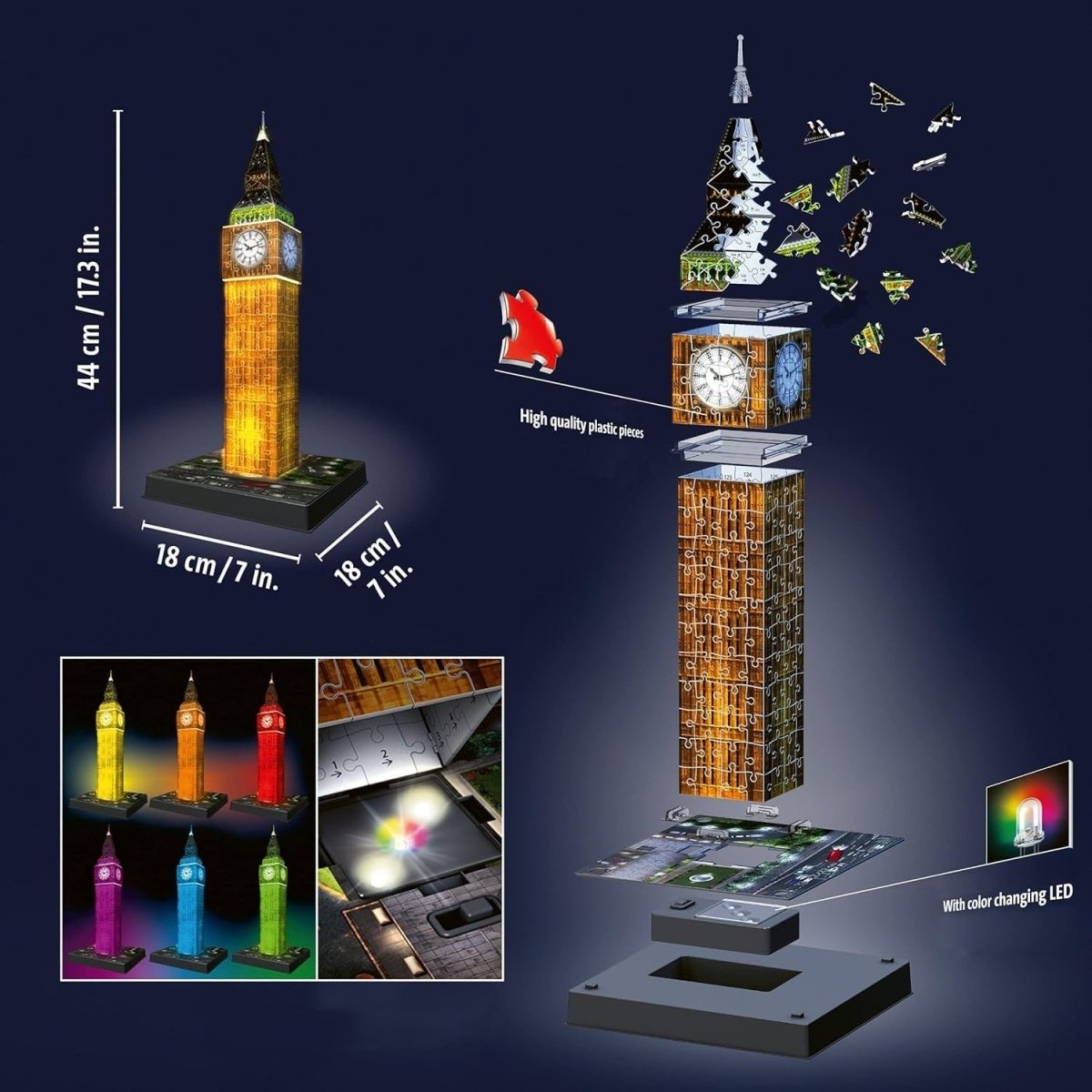 Big Ben 3D Puzzle LED Light Up 216 Piece Jigsaw Model Kids Adults - Kwikley