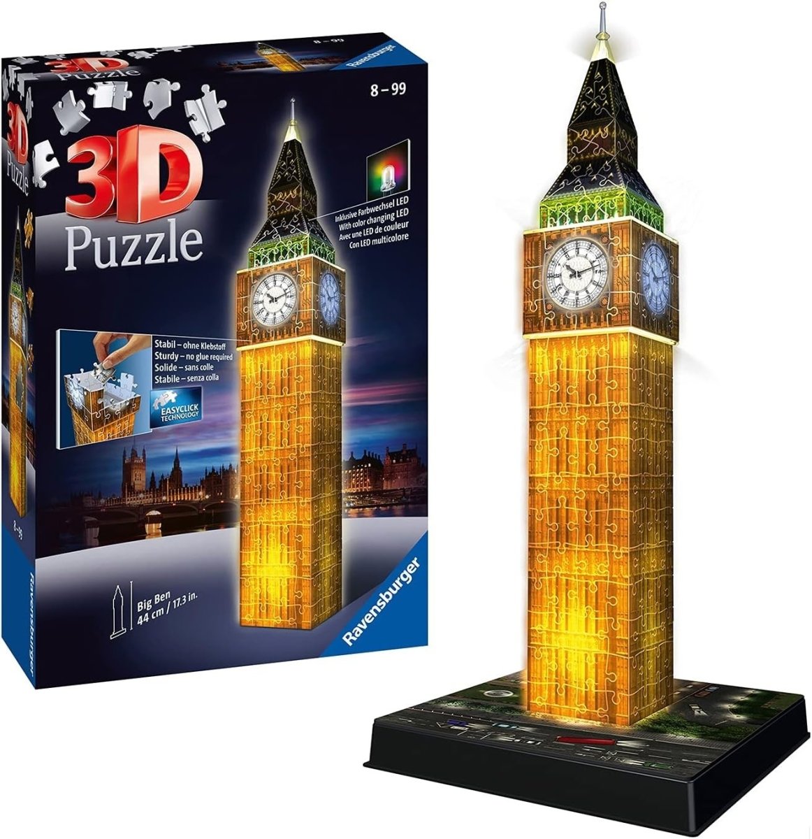 Big Ben 3D Puzzle LED Light Up 216 Piece Jigsaw Model Kids Adults - Kwikley