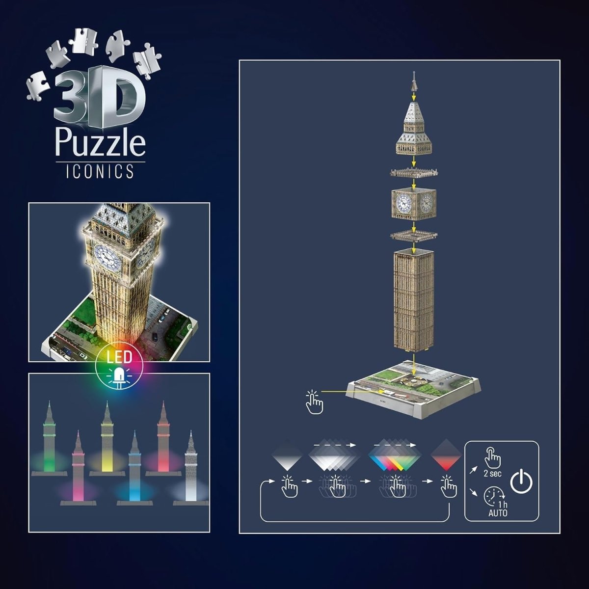 Big Ben 3D Puzzle Light Up 216 Piece Jigsaw Model Kids Adults Gift - Kwikley