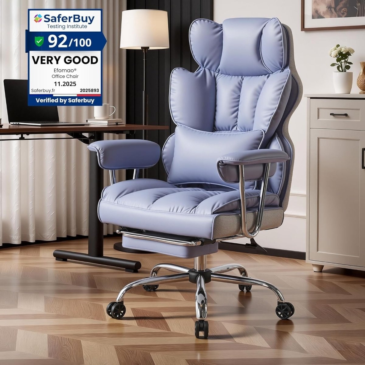 Big & Tall Executive Office Chair 200kg High Back PU Leather Recliner - Kwikley