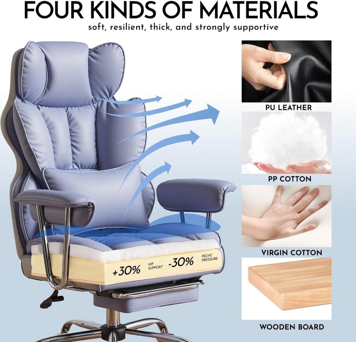 Big & Tall Executive Office Chair 200kg High Back PU Leather Recliner - Kwikley