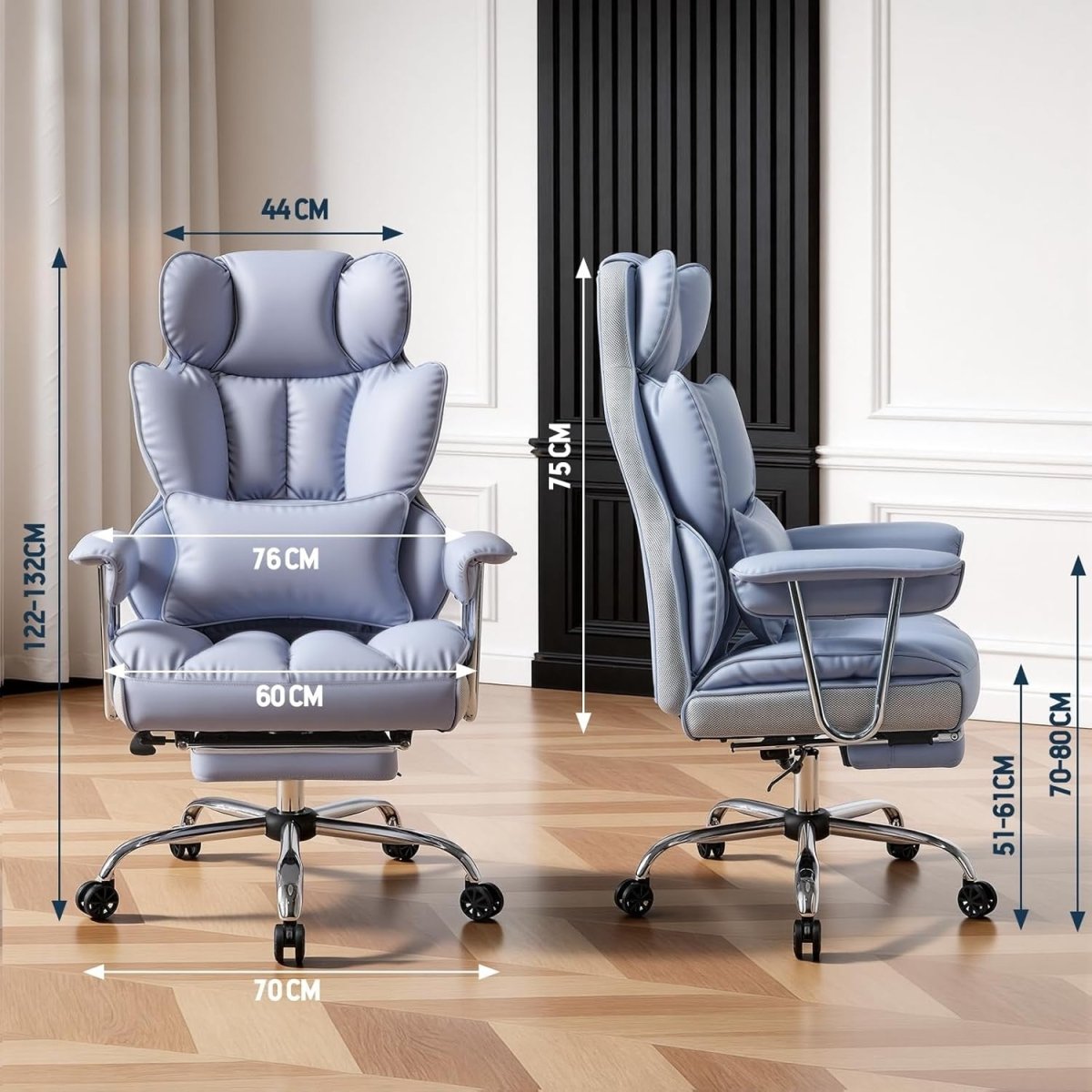 Big & Tall Executive Office Chair 200kg High Back PU Leather Recliner - Kwikley