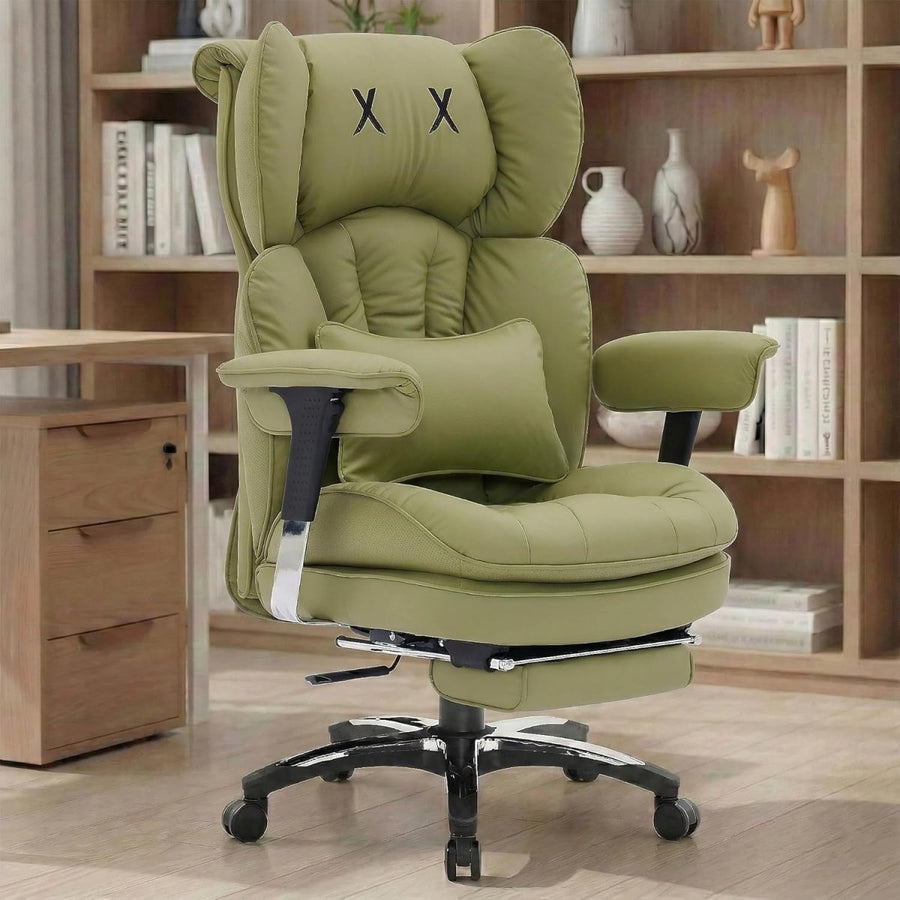 Big & Tall Gaming Office Chair 200kg Reclining Footrest Olive - Kwikley