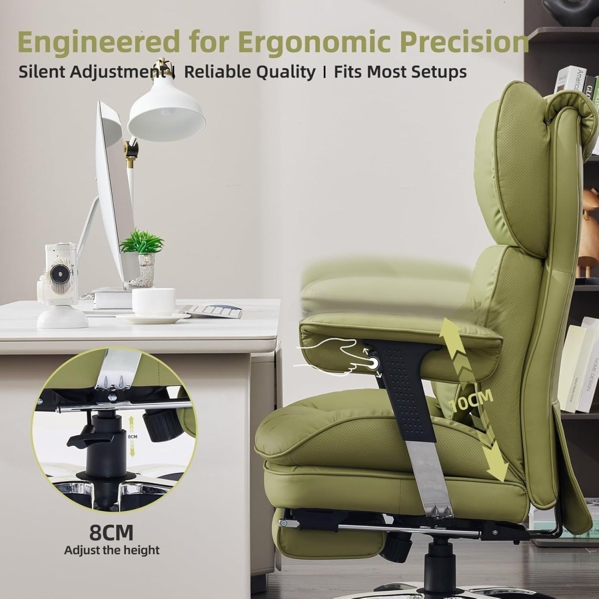 Big & Tall Gaming Office Chair 200kg Reclining Footrest Olive - Kwikley