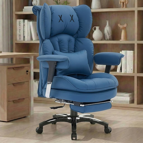 Big & Tall Gaming Office Chair 200kg Reclining w/ Footrest Blue - Kwikley