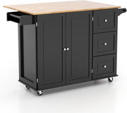 Black 111cm Kitchen Island Cart 3 Drawers - Kwikley