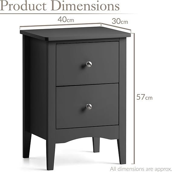 Black 2 Drawer Bedside Table Modern Nightstand with Storage | Smooth Glide - Kwikley