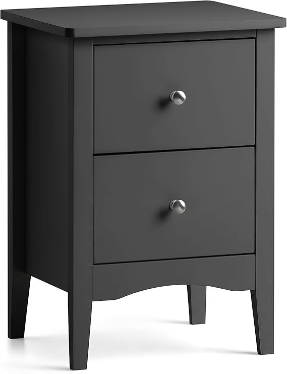 Black 2 Drawer Bedside Table Modern Nightstand with Storage | Smooth Glide - Kwikley