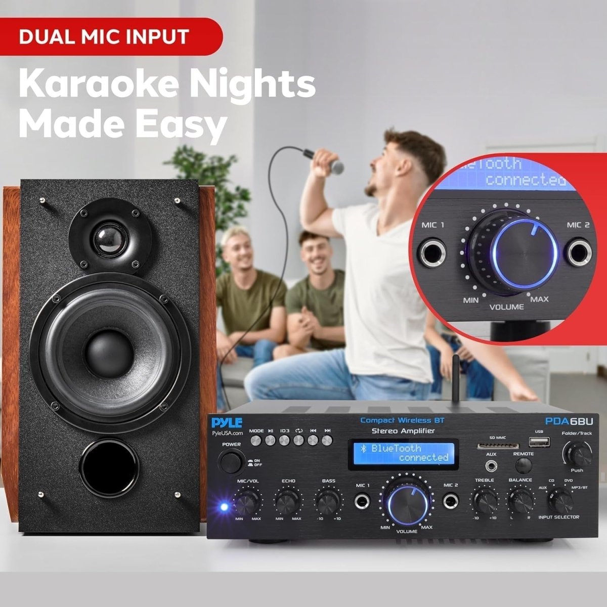 Black 200W Wireless Bluetooth Stereo Amplifier w/ USB SD AUX MIC - Kwikley