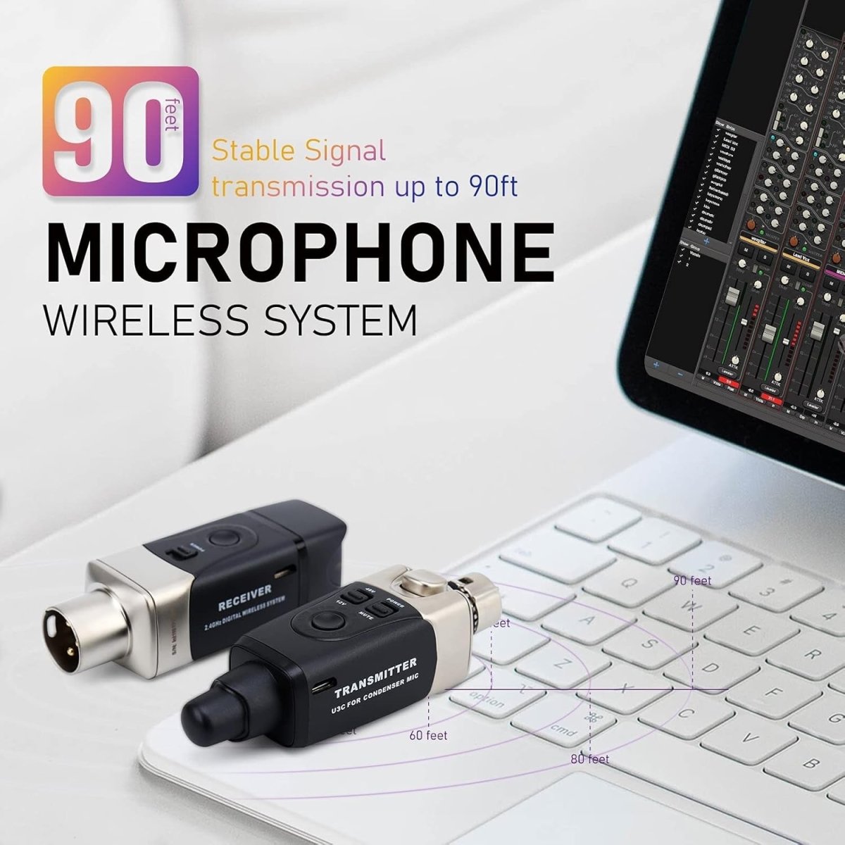 Black 2.4GHz Wireless XLR Condenser Mic System – PA Mixer Stage Kit - Kwikley