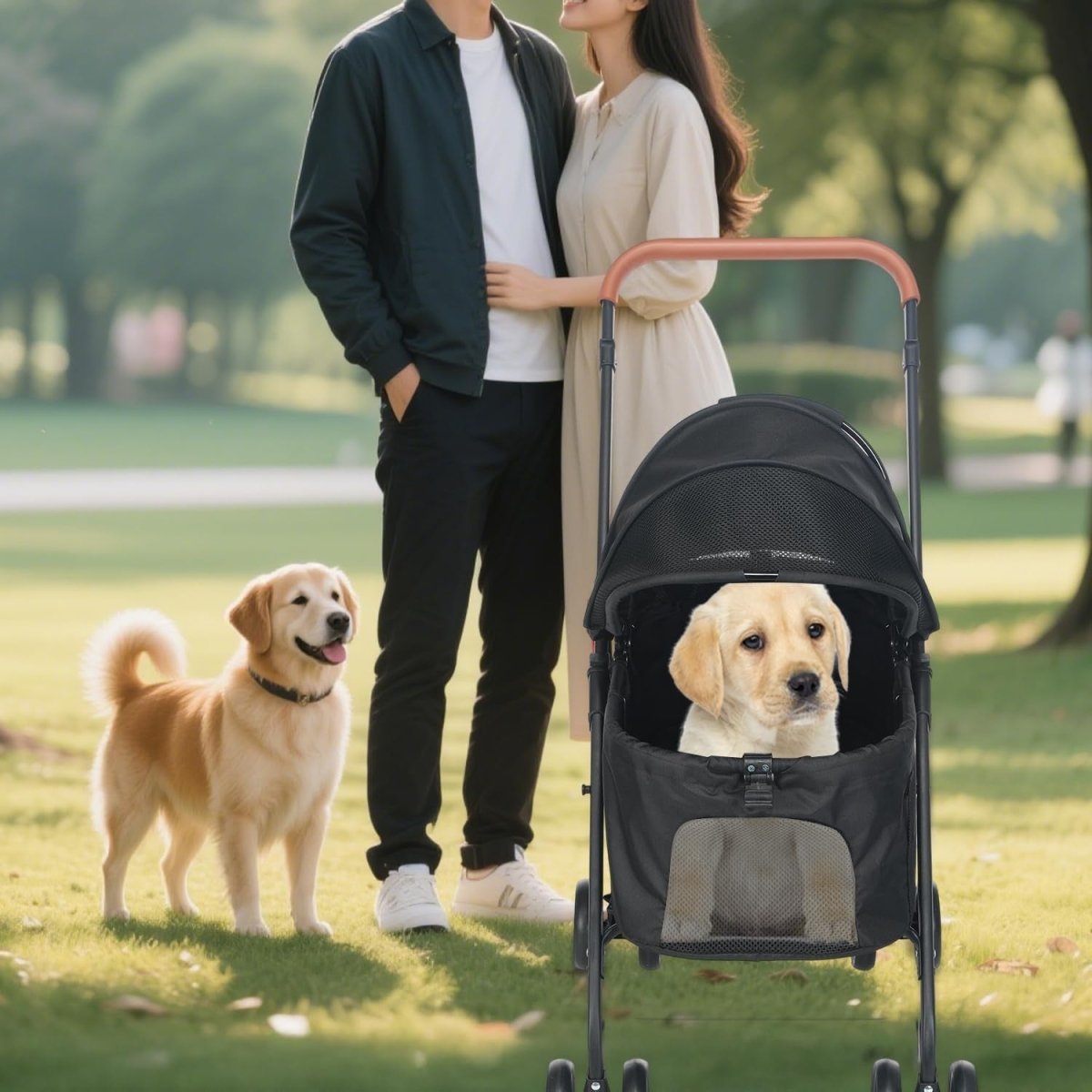 Black 3 in 1 Pet Stroller Pushchair for Medium Dogs Cats 15kg Foldable - Kwikley