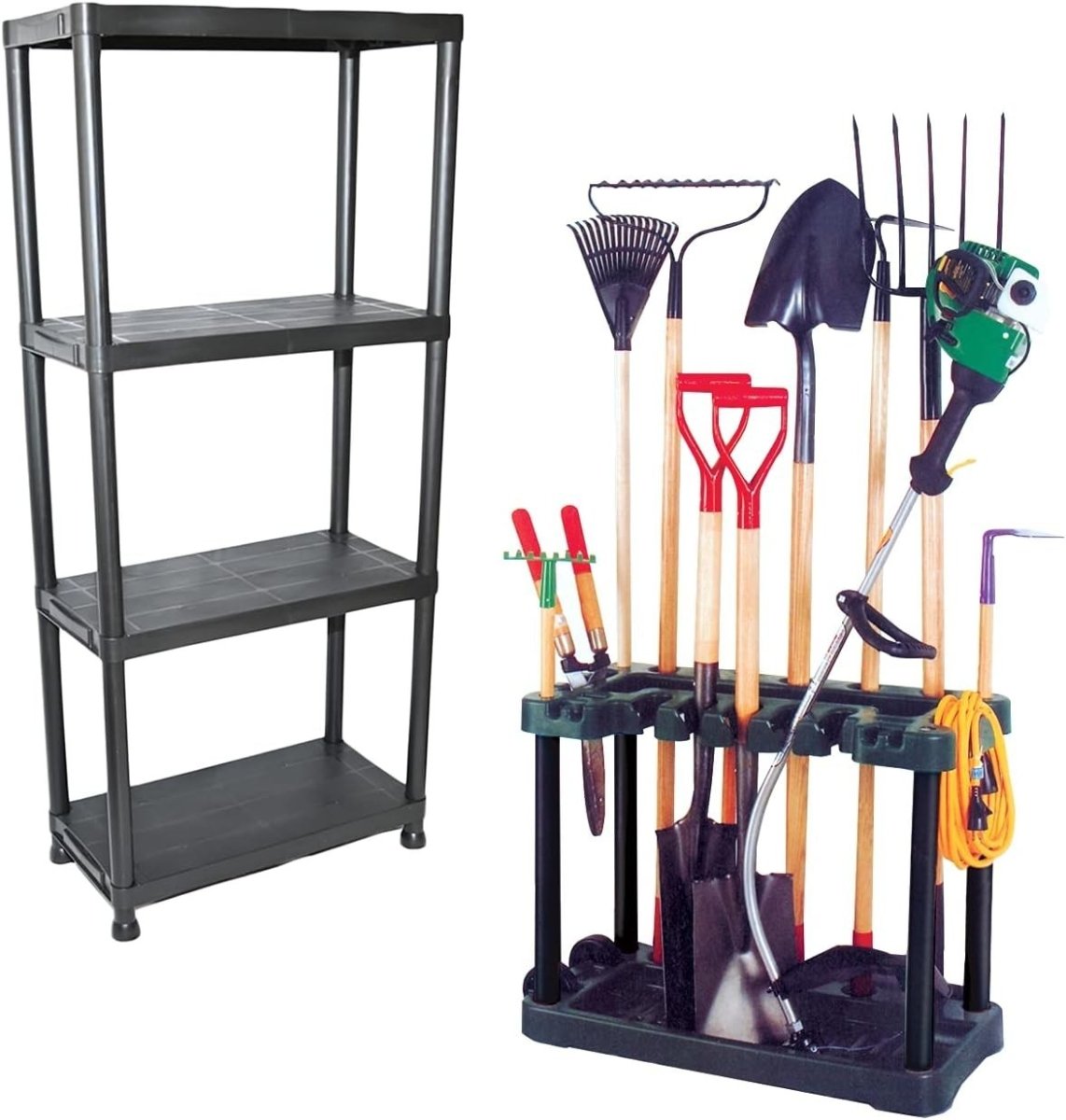 Black 4 - Tier Garden Tool Rack Shelving Unit Freestanding Shed Organizer - Kwikley