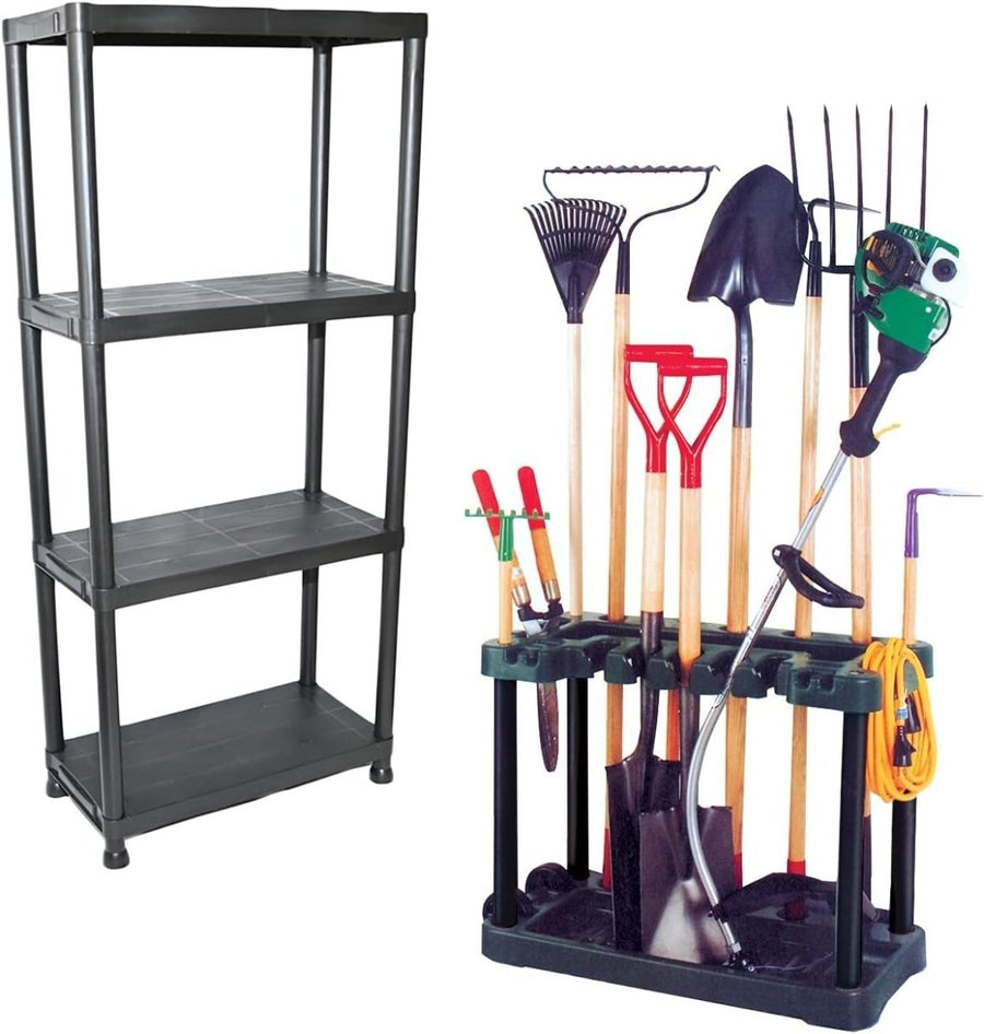 Black 4 - Tier Garden Tool Rack Shelving Unit Freestanding Shed Organizer - Kwikley