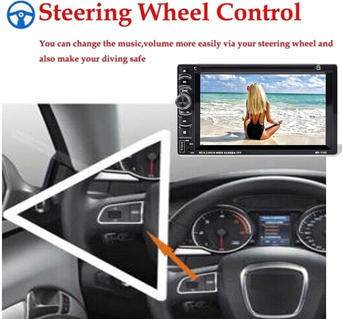Black 6.2" Touchscreen Double DIN Car Stereo – Bluetooth Multimedia Player - Kwikley