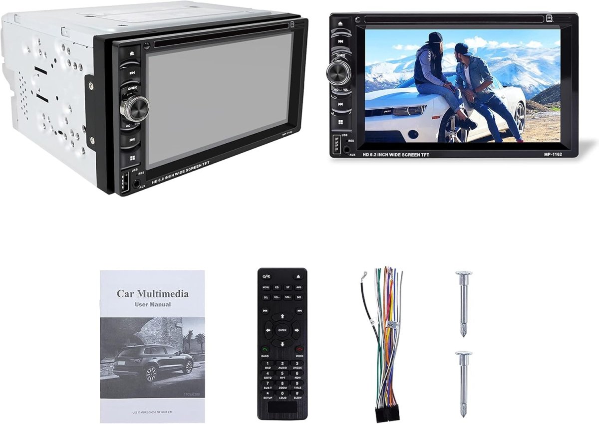 Black 6.2" Touchscreen Double DIN Car Stereo – Bluetooth Multimedia Player - Kwikley
