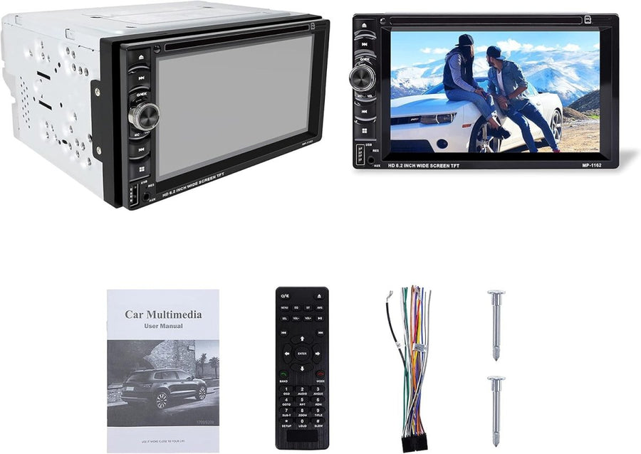 Black 6.2" Touchscreen Double DIN Car Stereo – Bluetooth Multimedia Player - Kwikley