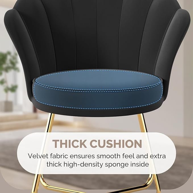 Black Accent Chair Gold Metal Legs Petal Back Vanity Armchair - Kwikley