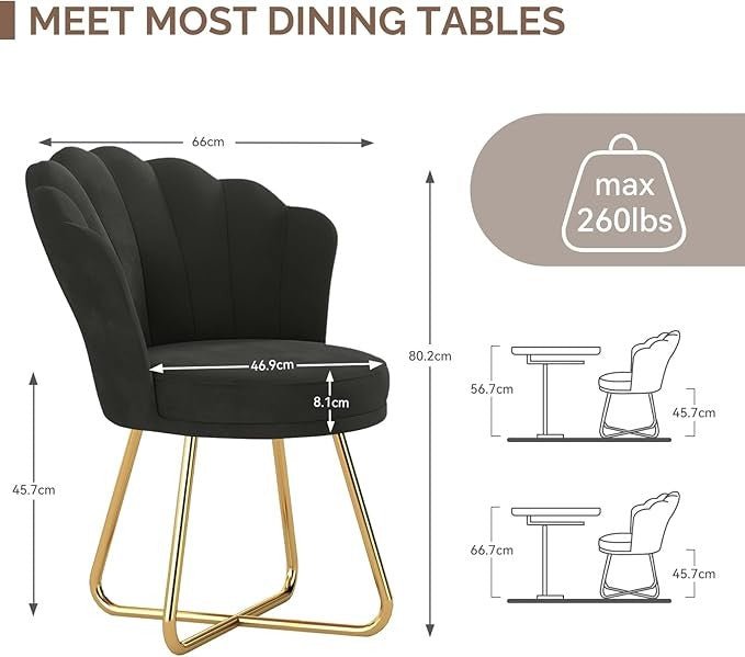Black Accent Chair Gold Metal Legs Petal Back Vanity Armchair - Kwikley