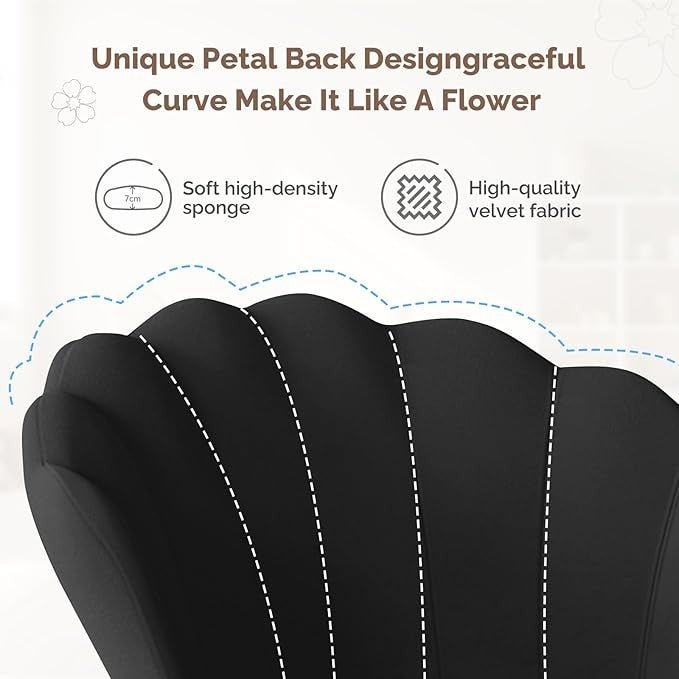 Black Accent Chair Gold Metal Legs Petal Back Vanity Armchair - Kwikley