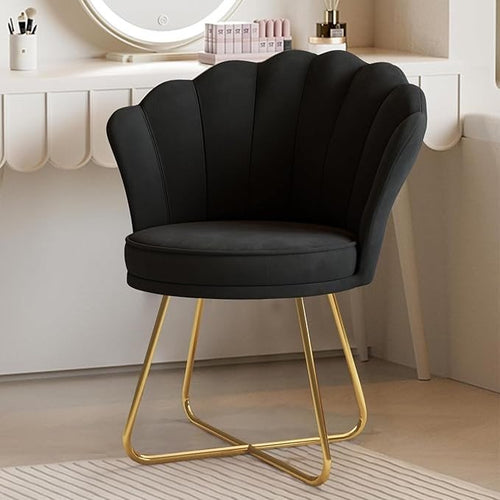 Black Accent Chair Gold Metal Legs Petal Back Vanity Armchair - Kwikley