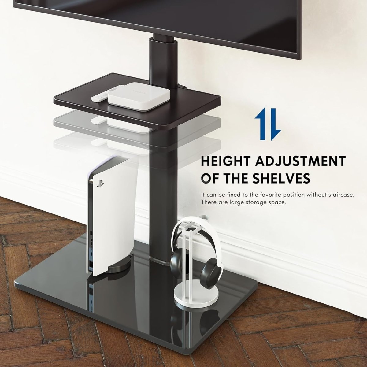 Black Adjustable TV Floor Stand 32 - 60" Screens Swivel Mount Shelf - Kwikley