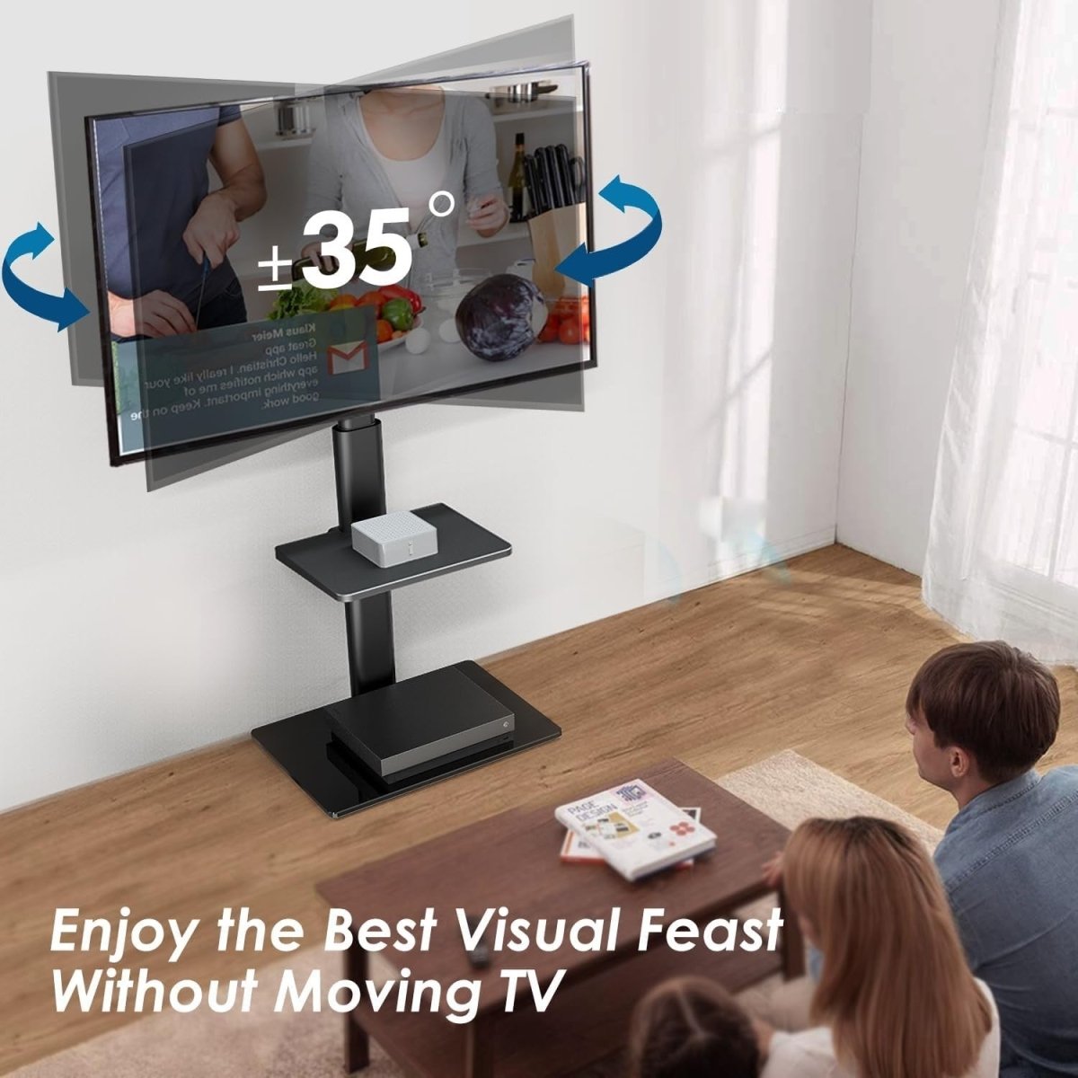 Black Adjustable TV Floor Stand 32 - 60" Screens Swivel Mount Shelf - Kwikley
