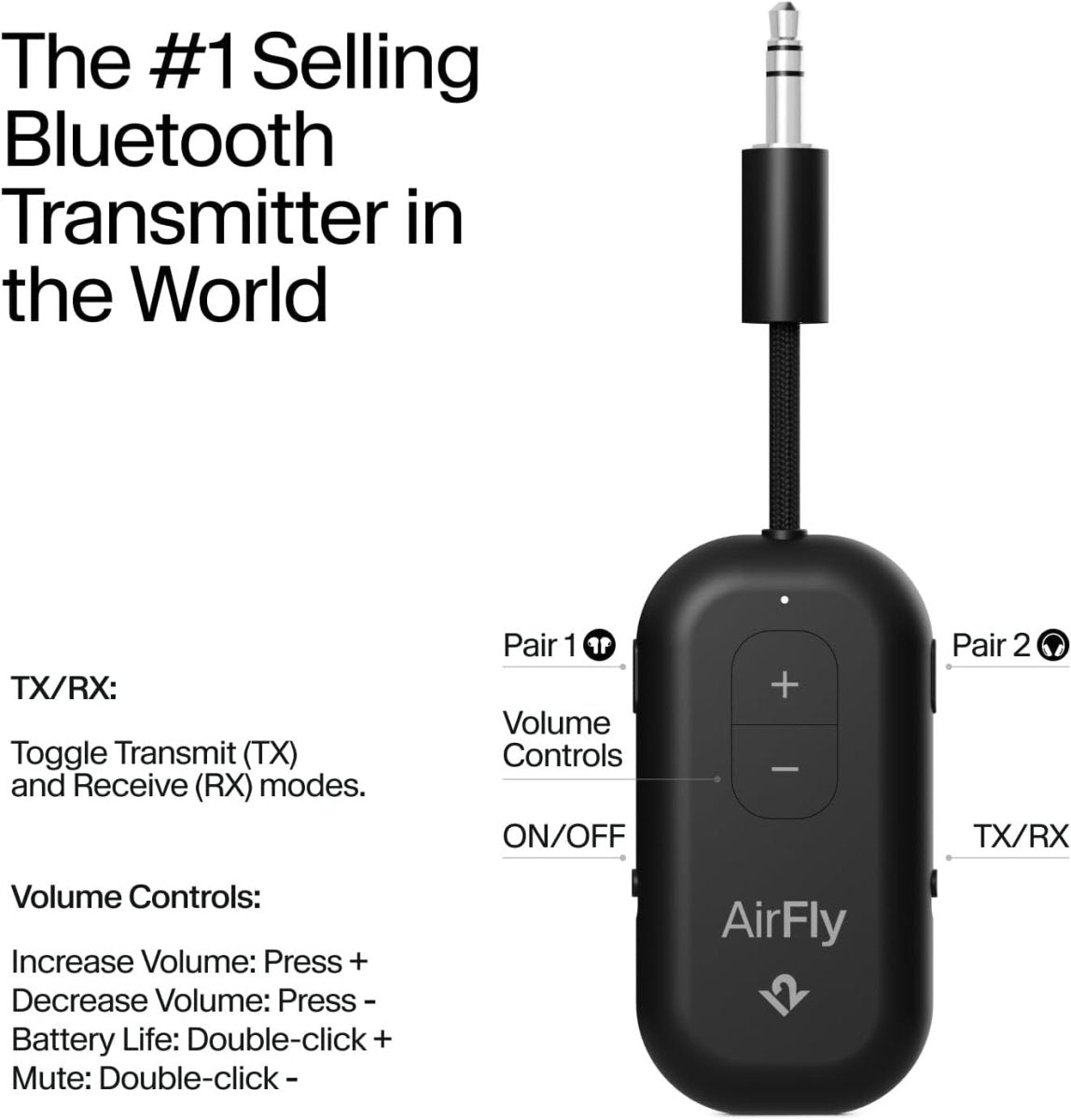 Black AirFly Pro 2 Bluetooth Adapter – Dual Headphones Wireless AUX - Kwikley