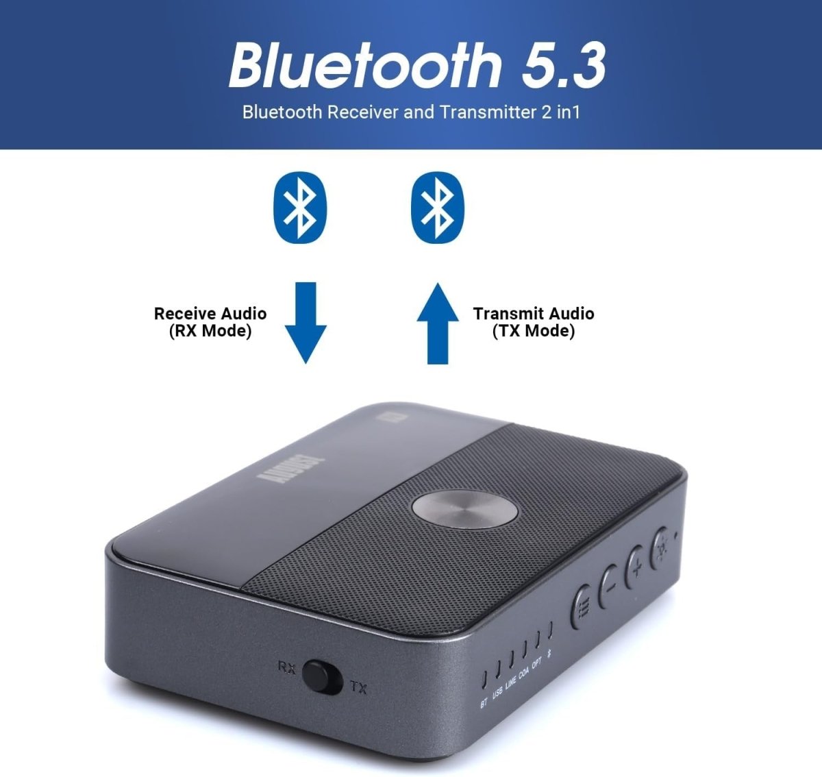 Black Bluetooth 5.3 Dual Transmitter & Receiver – Multipoint Audio Adapter - Kwikley