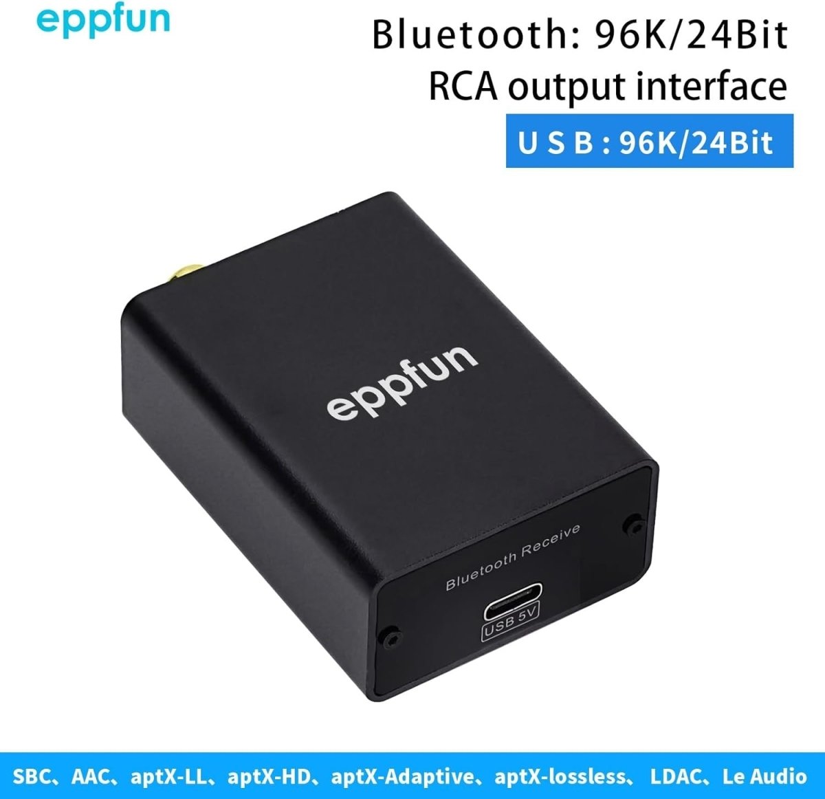 Black Bluetooth 5.4 HiFi Audio Receiver – LDAC/AptX Wireless Adapter - Kwikley