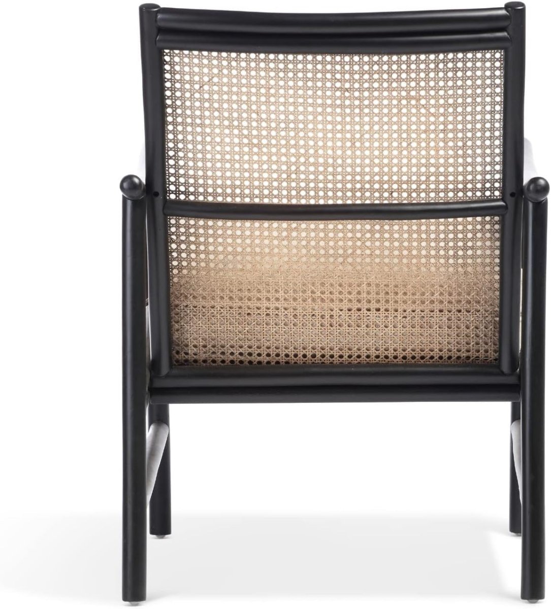 Black Cane Bedroom Armchair Modern Rattan Accent Chair with Boucle Cushion - Kwikley