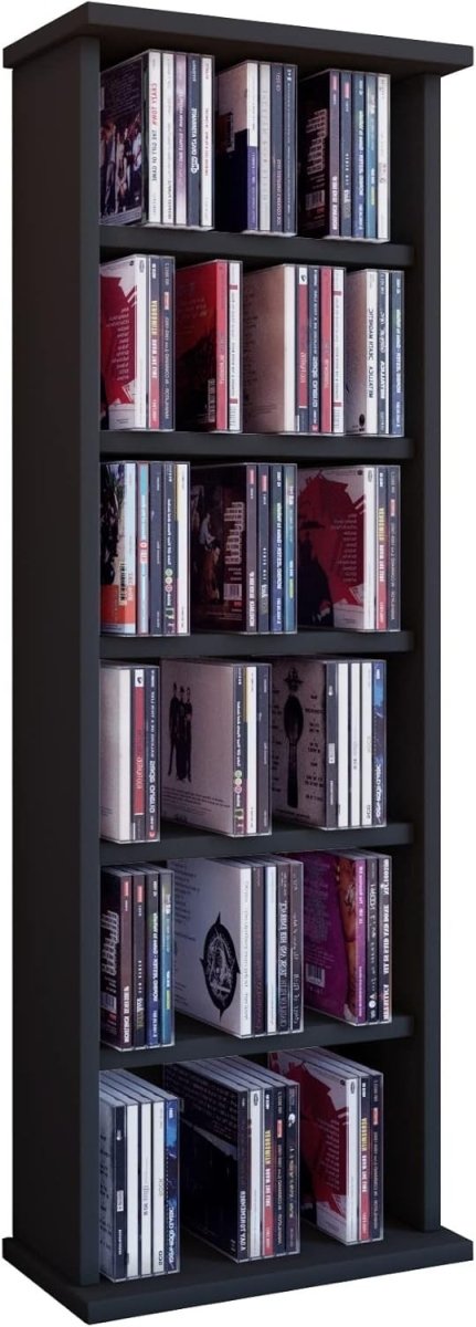 Black CD DVD Storage Tower Media Cabinet Holds 150 CDs 65 DVDs Shelf - Kwikley