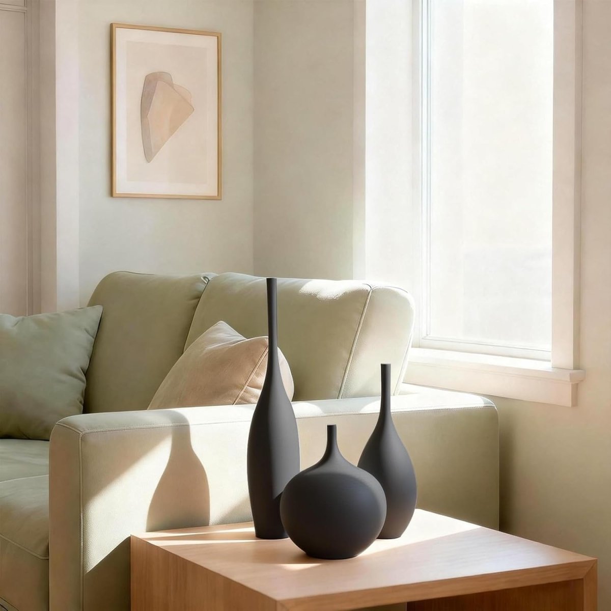 Black Ceramic Vase Set of 3 Minimalist Modern Decor Pampas Table Display - Kwikley