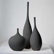 Black Ceramic Vase Set of 3 Minimalist Modern Decor Pampas Table Display - Kwikley