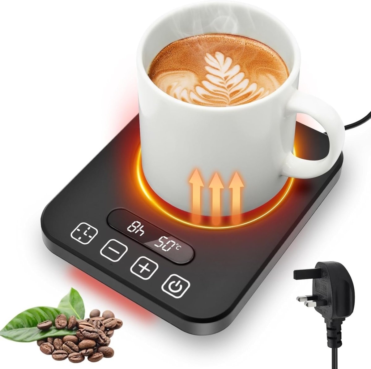 Black Coffee Mug Warmer 9 Temp LED Display 1 - 12H Timer - Kwikley
