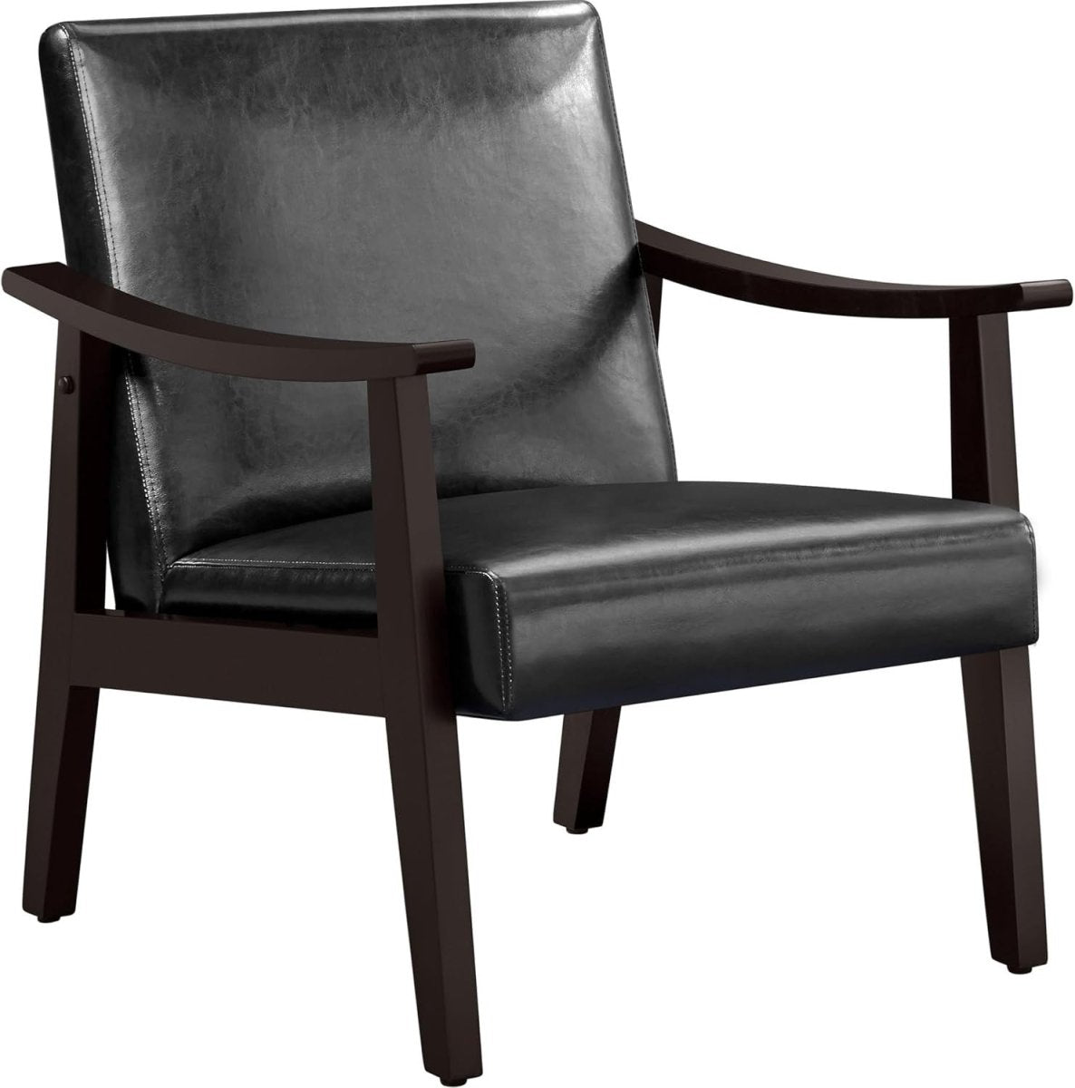 Black Faux Leather Accent Chair Lounge Seat Retro Armchair for Home - Kwikley