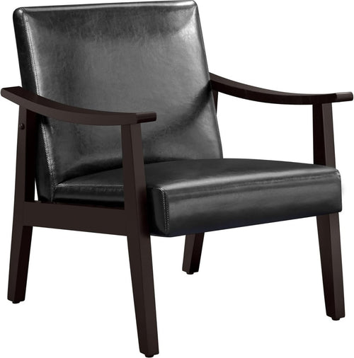 Black Faux Leather Accent Chair Lounge Seat Retro Armchair for Home - Kwikley
