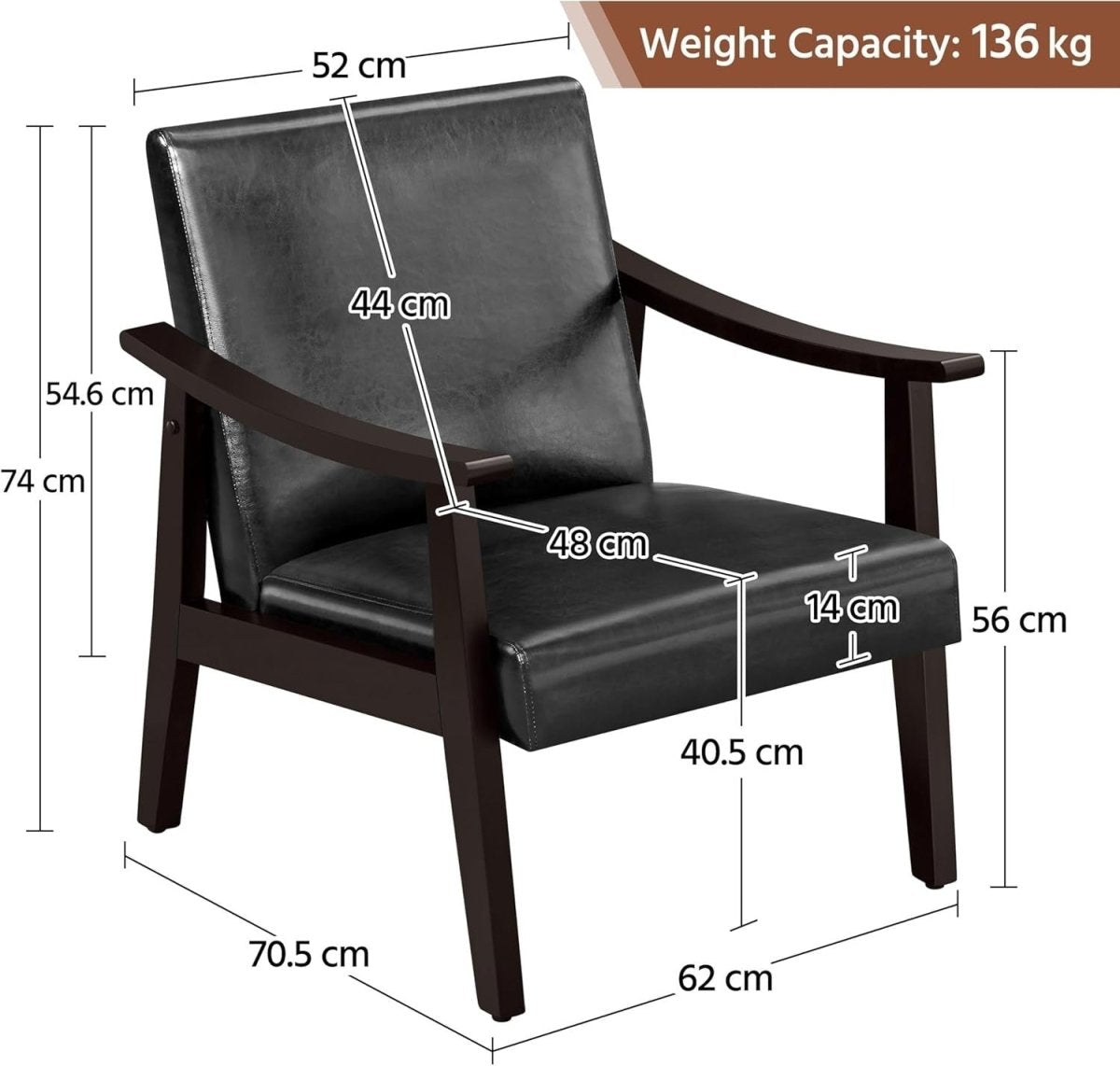 Black Faux Leather Accent Chair Lounge Seat Retro Armchair for Home - Kwikley