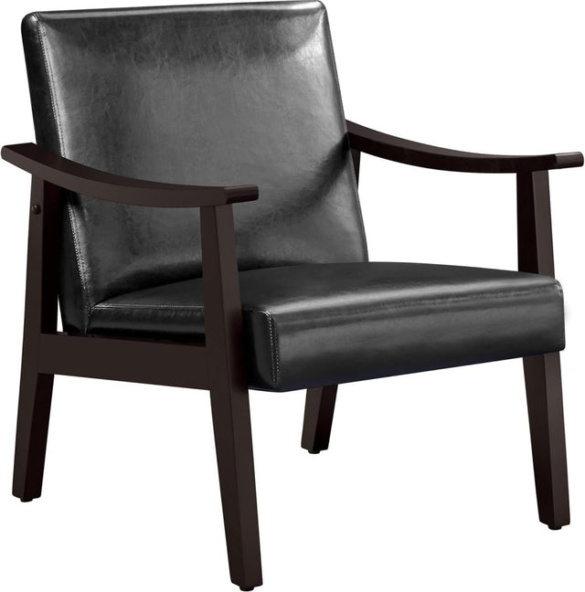 Black Faux Leather Accent Chair – Modern Armchair w/ Rubber Wood Legs