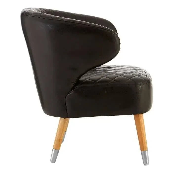 Black Faux Leather Wingback Accent Chair Quilted Armchair with Wood Legs - Kwikley