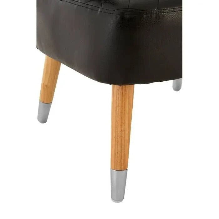 Black Faux Leather Wingback Accent Chair Quilted Armchair with Wood Legs - Kwikley