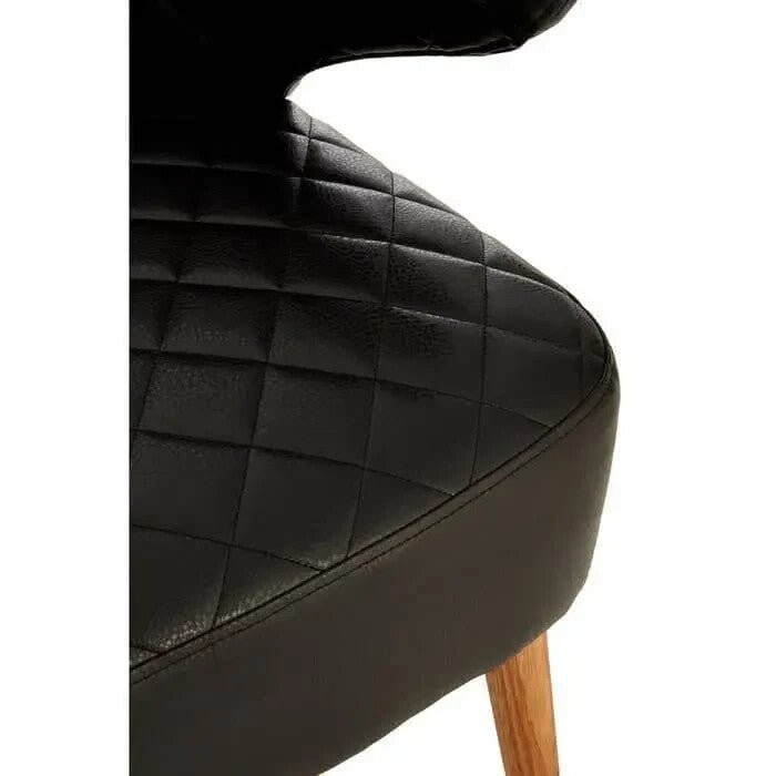 Black Faux Leather Wingback Accent Chair Quilted Armchair with Wood Legs - Kwikley