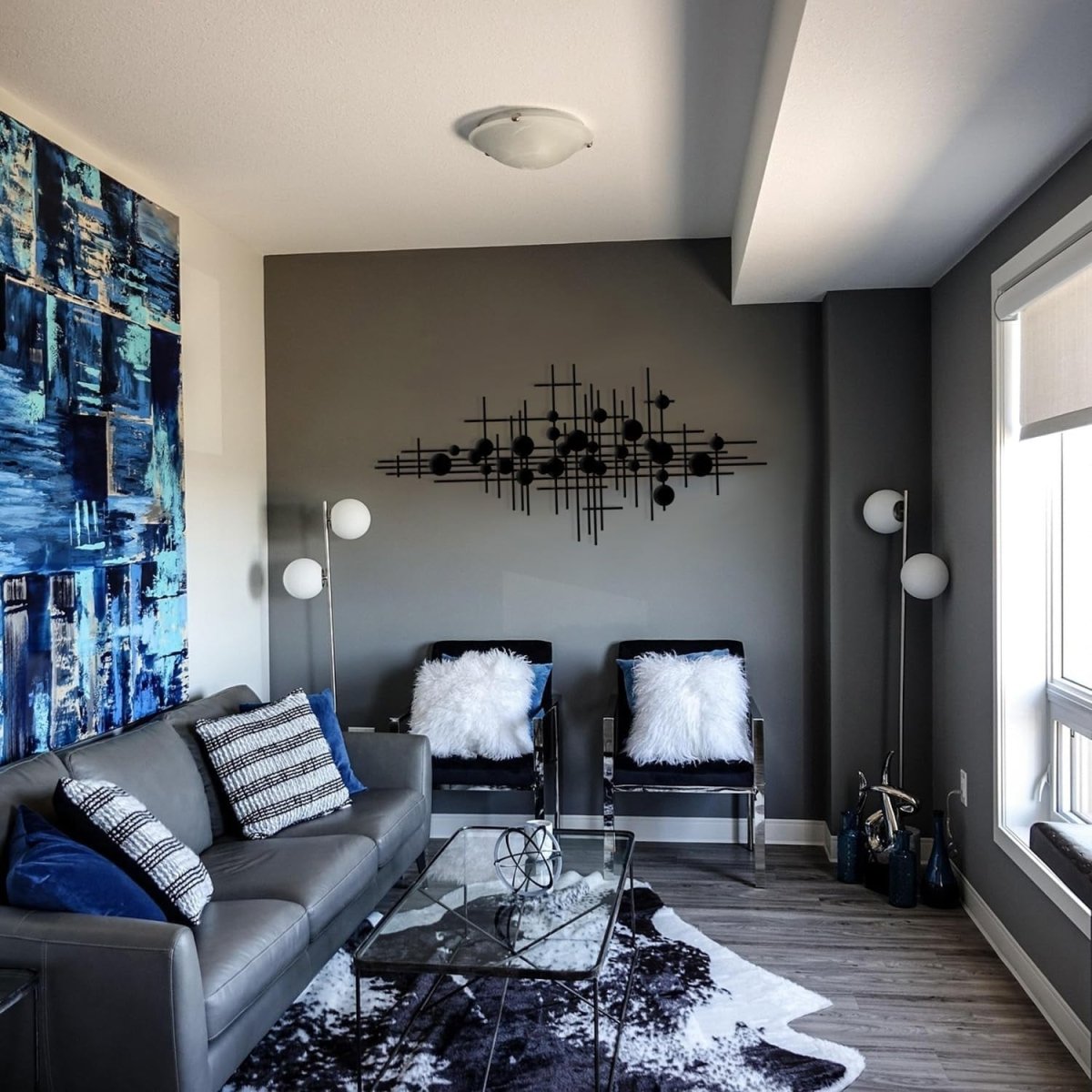 Black Geometric Metal Wall Art Large Modern Abstract 85x40cm - Kwikley